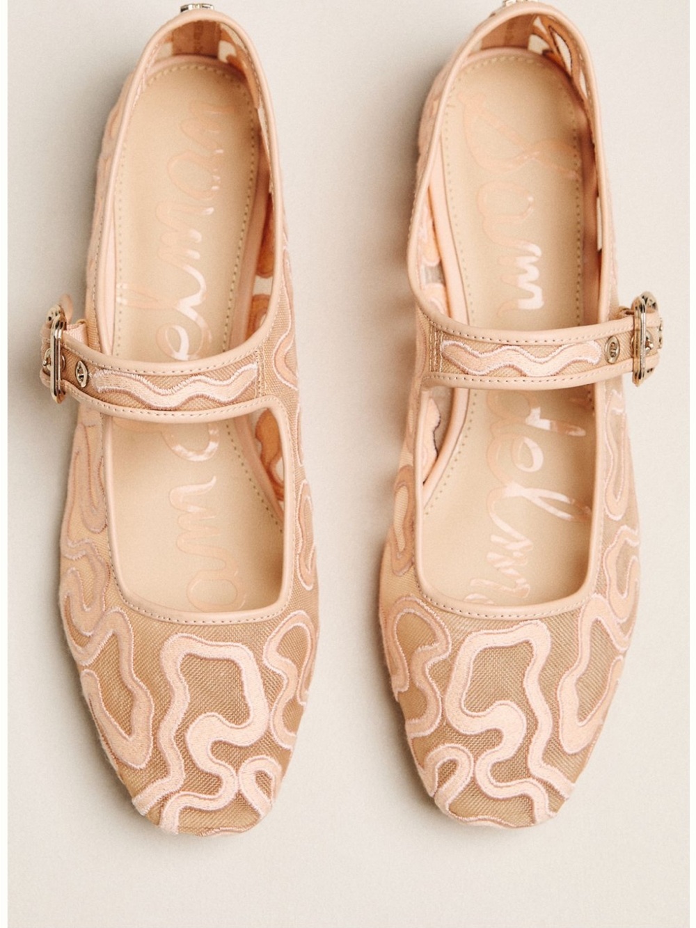 Sam Edelman Beige Embroidered Mary Jane Flats - Picture 2 of 4